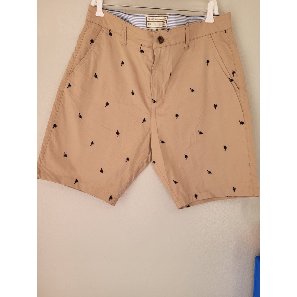 Colours Alexander Julian Mens Tan Palm Tree Embroidered Chino Shorts Size 38 o